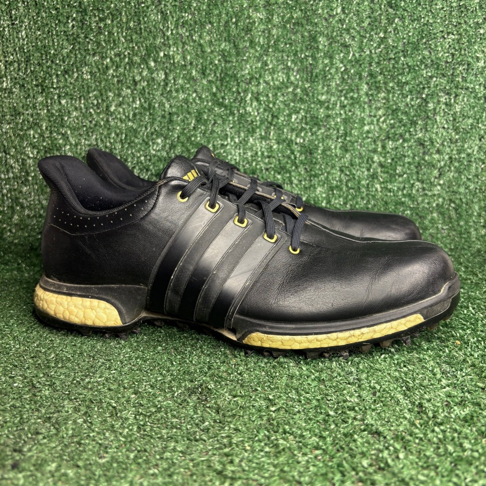 Adidas Tour360 Boost Leather Spike Cleated Athletic Golf Shoes Black Mens 10.5